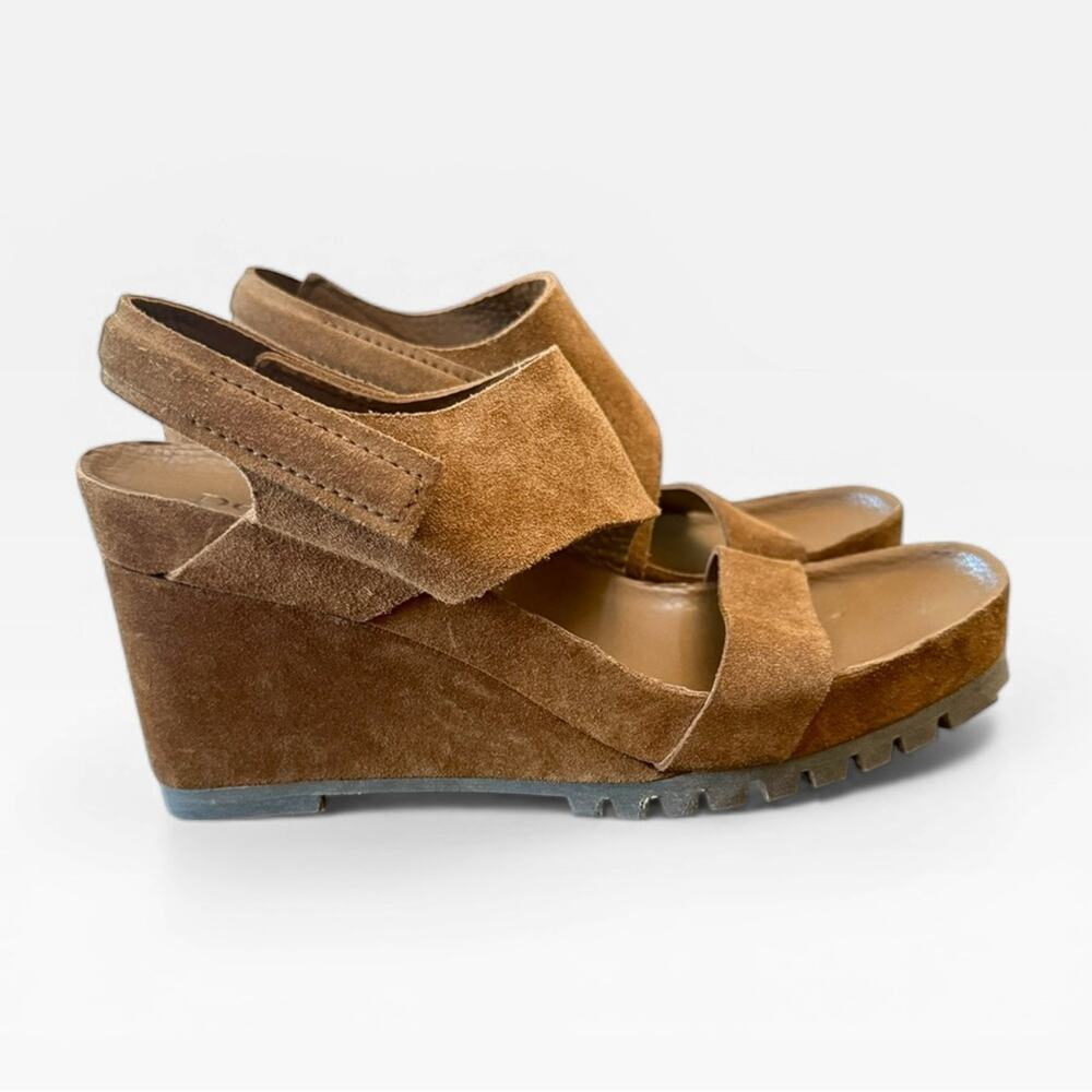 Pedro Garcia Jouri Platform Suede Wedge Sandals in Cigar Castoro – Sz EU40/US10